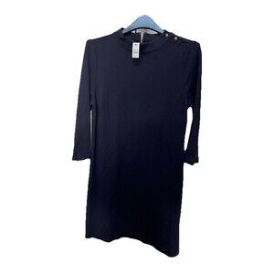 NWT Talbots Heathered Shift Dress 3/4 Sleeve Navy Sz LP Petite Button Shoulder